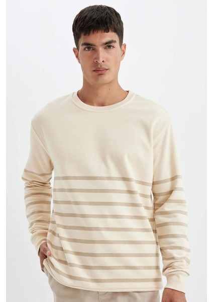 Comfort Regular Fit Rahat Kalıp Bisiklet Yaka Çizgili Kalın Sweatshirt D2397AX24AU