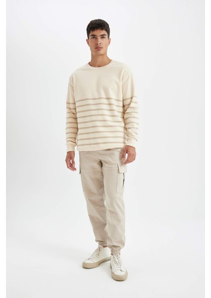 Comfort Regular Fit Rahat Kalıp Bisiklet Yaka Çizgili Kalın Sweatshirt D2397AX24AU