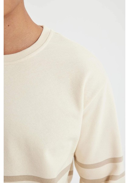 Comfort Regular Fit Rahat Kalıp Bisiklet Yaka Çizgili Kalın Sweatshirt D2397AX24AU