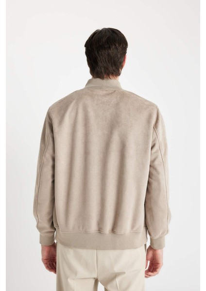 Slim Fit Dar Kesim Dik Yaka Astarlı Fermuarlı Cepli Süet Mevsimlik Baharlık Mont D1524AX24WN