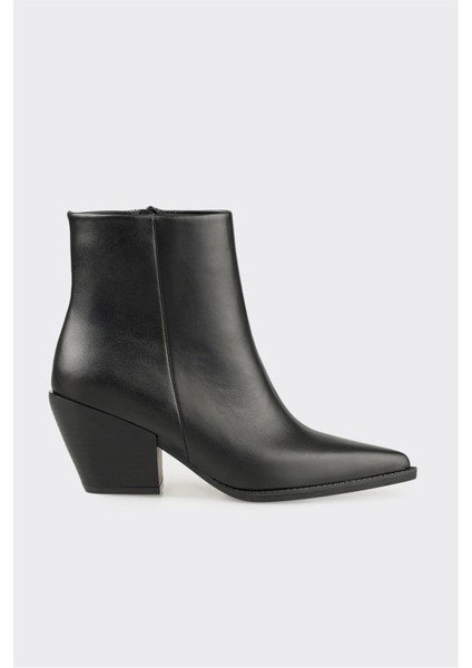 Siyah Deri Kadın Western Bot