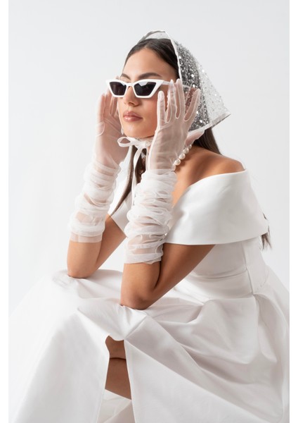 Rinetto Madonna Yaka Kloş Uzun Abiye Elbise Beyaz fiyatları