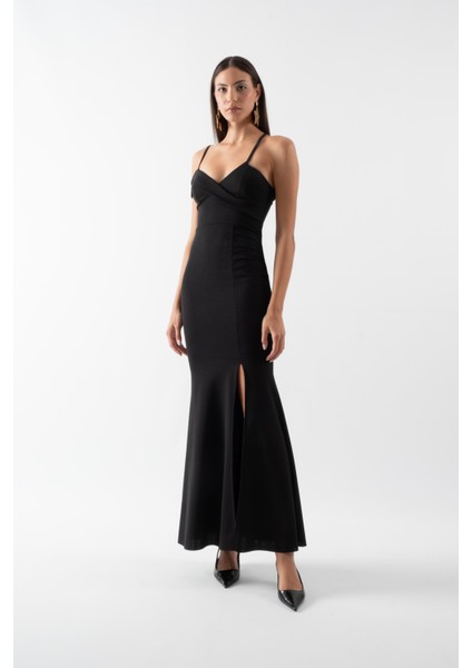 Lemmon Ince Askılı Uzun Abiye Elbise Siyah fiyatları