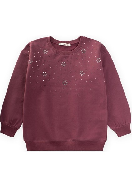 Taş Detaylı Sweatshirt 4-12 Yaş Mürdüm