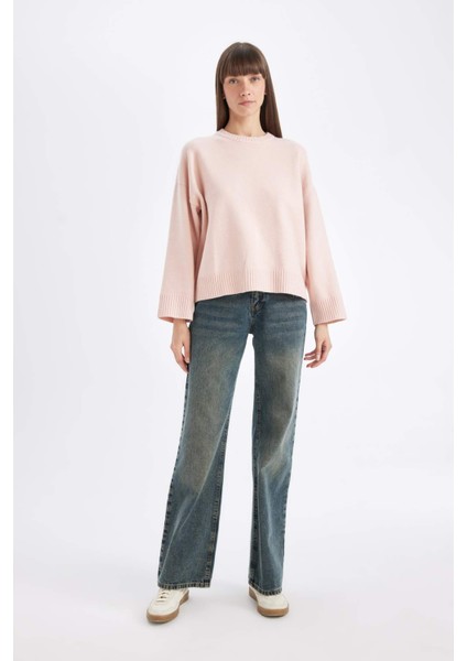 Oversize Geniş Kalıp Bisiklet Yaka Basic Düz Triko Kazak D0036AX24WN