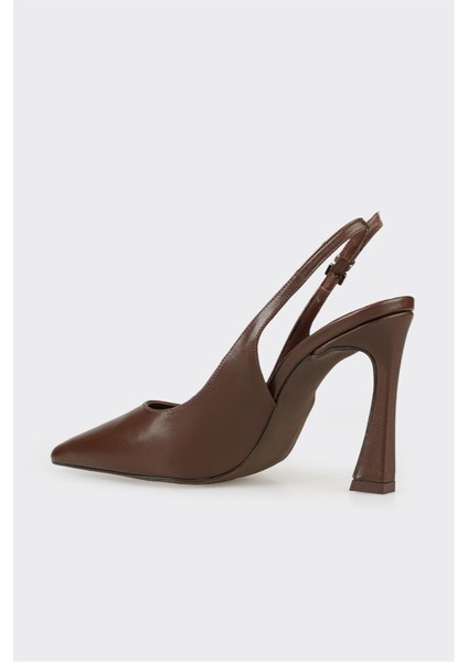 Kahve Deri Kadın Topuklu Ayakkabı modelleri