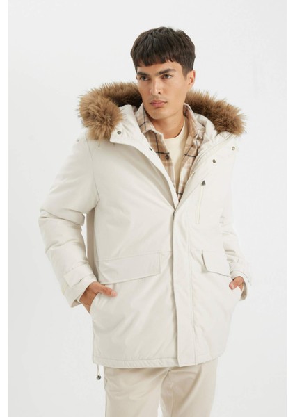 Regular Fit Kapüşonlu Fermuarlı Cepli Kürklü Mont Parka D1275AX24WN