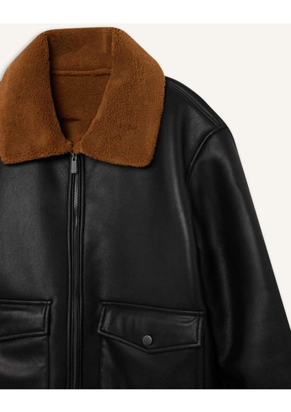 Su İtici Slim Fit Dar Kesim Polo Yaka Suni Kürk Astarlı Cepli Fermuarlı Kürk Yakalı Mont D1182AX24WN