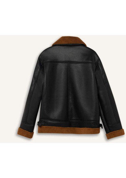 Su İtici Slim Fit Dar Kesim Polo Yaka Suni Kürk Astarlı Cepli Fermuarlı Kürk Yakalı Mont D1182AX24WN