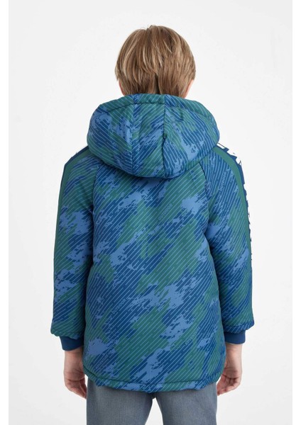 Erkek Çocuk Su Geçirmez Kapüşonlu Fermuarlı Çıtçıtlı Cepli Mont Parka C5521A824WN