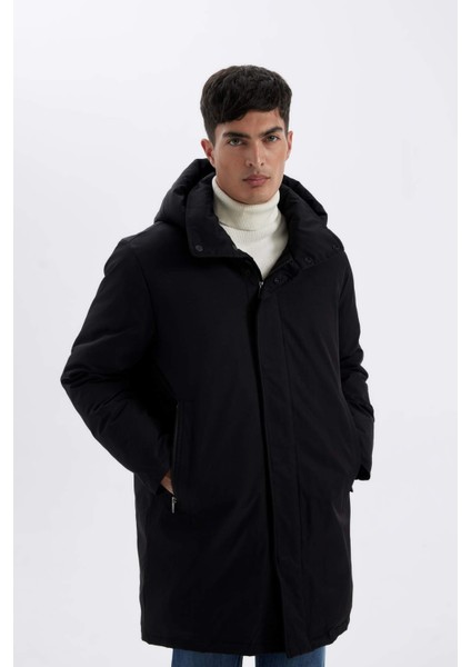 Su İtici Regular Fit Kapuşonlu Cepli Astarlı Uzun Şişme Mont D1231AX24WN