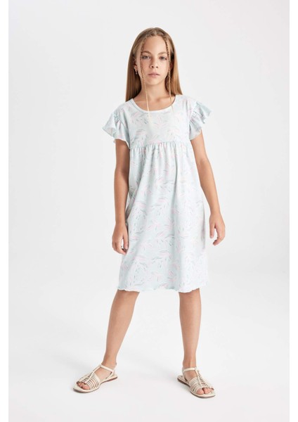 Kız Çocuk Desenli Kısa Kollu Elbise D2075A824SM