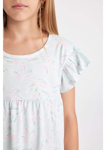 Kız Çocuk Desenli Kısa Kollu Elbise D2075A824SM