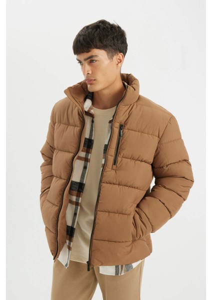 Su İtici Rüzgar Geçirmez Slim Fit Dar Kesim Dik Yaka Astarlı Fermuarlı Cepli Kışlık Şişme Mont D1415AX24WN