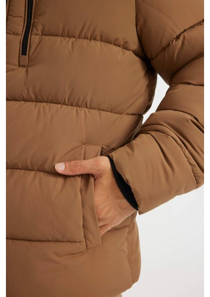 Su İtici Rüzgar Geçirmez Slim Fit Dar Kesim Dik Yaka Astarlı Fermuarlı Cepli Kışlık Şişme Mont D1415AX24WN