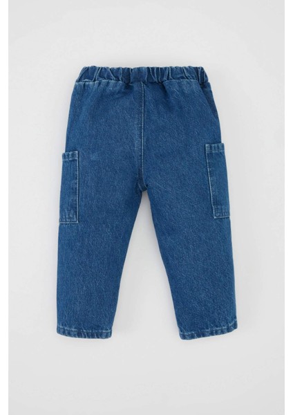 Erkek Bebek Düz Paça Beli Lastikli Kargo Cepli Jean Pantolon D2519A524AU