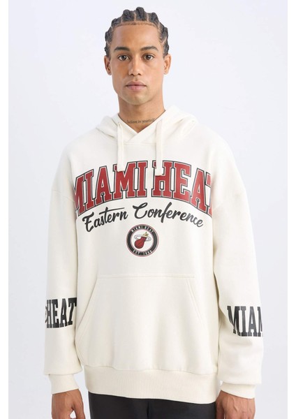 Fit NBA Miami Heat Oversize Geniş Kalıp Kapüşonlu Baskılı Kalın Sweatshirt D0672AX24AU