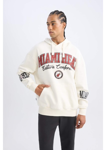 Fit NBA Miami Heat Oversize Geniş Kalıp Kapüşonlu Baskılı Kalın Sweatshirt D0672AX24AU