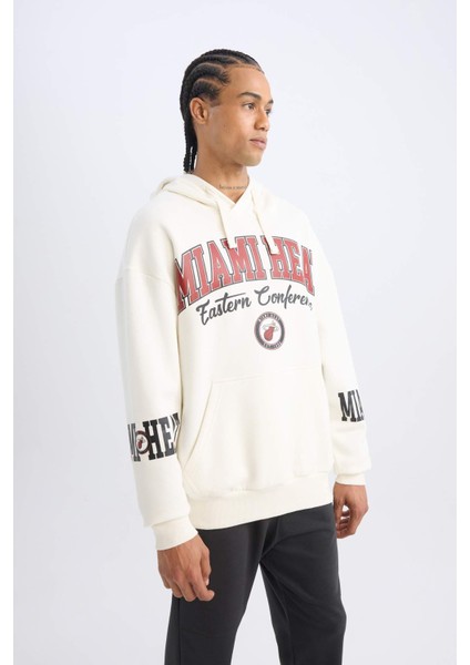 Fit NBA Miami Heat Oversize Geniş Kalıp Kapüşonlu Baskılı Kalın Sweatshirt D0672AX24AU