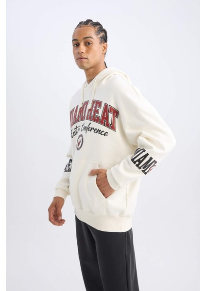 Fit NBA Miami Heat Oversize Geniş Kalıp Kapüşonlu Baskılı Kalın Sweatshirt D0672AX24AU