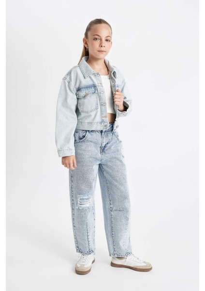 Kız Çocuk Okul Düğmeli Cepli Kısa Denim Ceket C7484A824AU