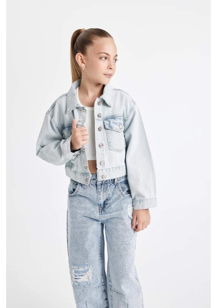 Kız Çocuk Okul Düğmeli Cepli Kısa Denim Ceket C7484A824AU