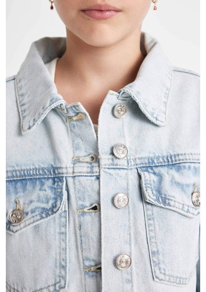 Kız Çocuk Okul Düğmeli Cepli Kısa Denim Ceket C7484A824AU