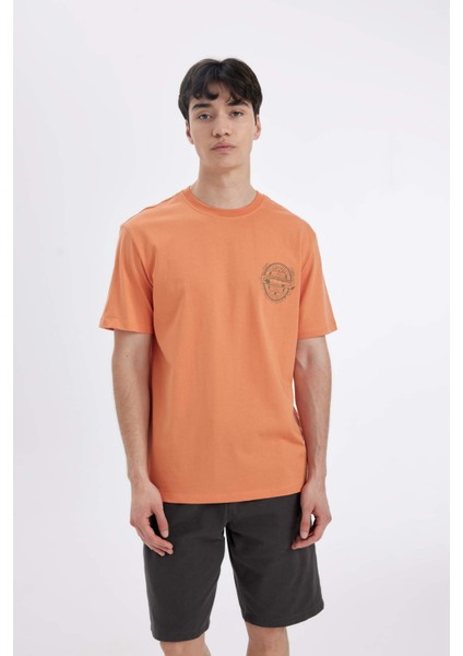 New Regular Fit Bisiklet Yaka Baskılı Kısa Kollu Tişört