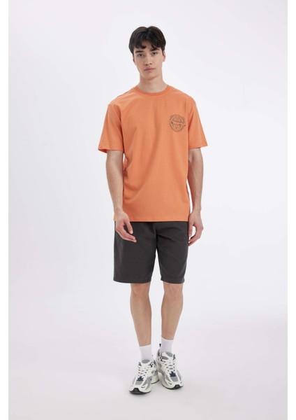 New Regular Fit Bisiklet Yaka Baskılı Kısa Kollu Tişört