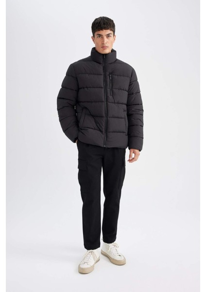 Su İtici Rüzgar Geçirmez Slim Fit Dar Kesim Dik Yaka Astarlı Fermuarlı Cepli Kışlık Şişme Mont D1415AX24WN