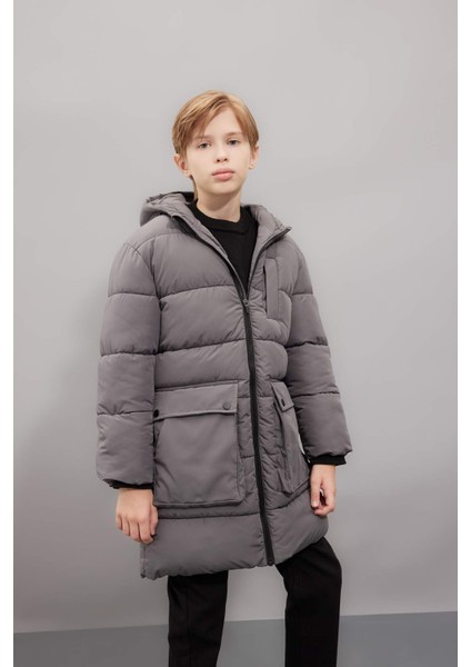Erkek Çocuk Su Geçirmez Kapüşonlu Fermuarlı Cepli Polar Astarlı Parka C8801A824CW