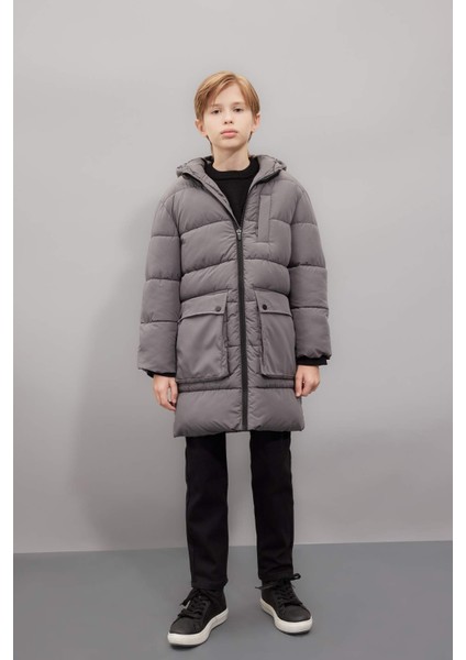 Erkek Çocuk Su Geçirmez Kapüşonlu Fermuarlı Cepli Polar Astarlı Parka C8801A824CW
