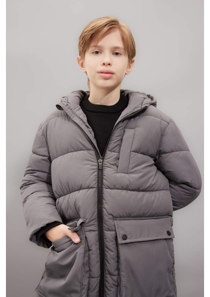 Erkek Çocuk Su Geçirmez Kapüşonlu Fermuarlı Cepli Polar Astarlı Parka C8801A824CW