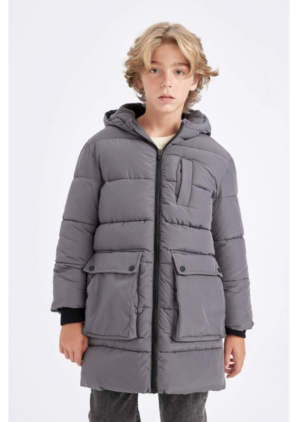 Erkek Çocuk Su Geçirmez Kapüşonlu Fermuarlı Cepli Polar Astarlı Parka C8801A824CW