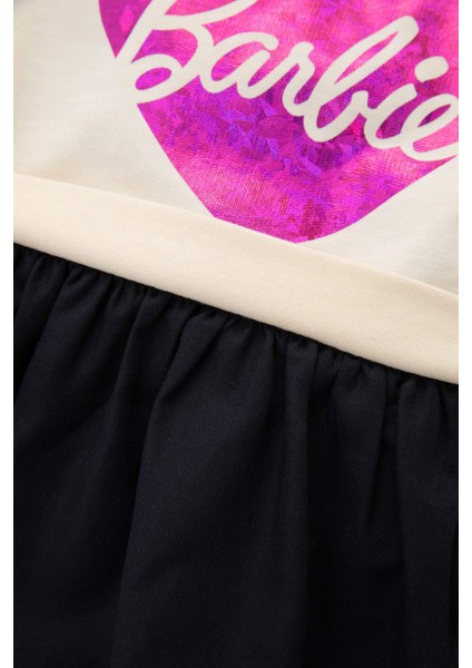 Kız Bebek Bisiklet Yaka Barbie Uzun Kollu Sweatshirt Elbise D2542A524AU