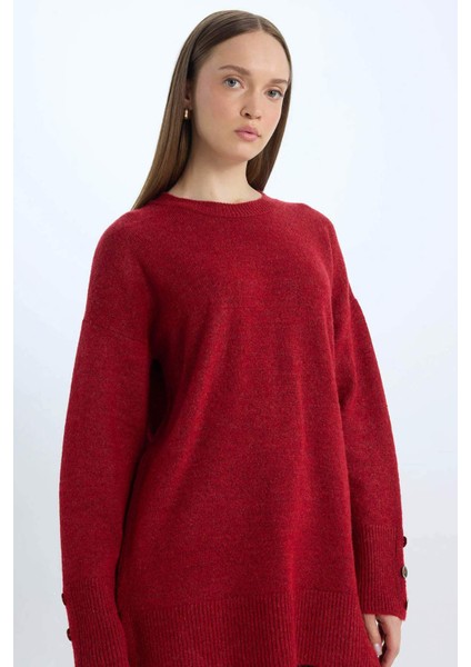 Regular Fit Bisiklet Yaka Basic Düz Kazak Tunik