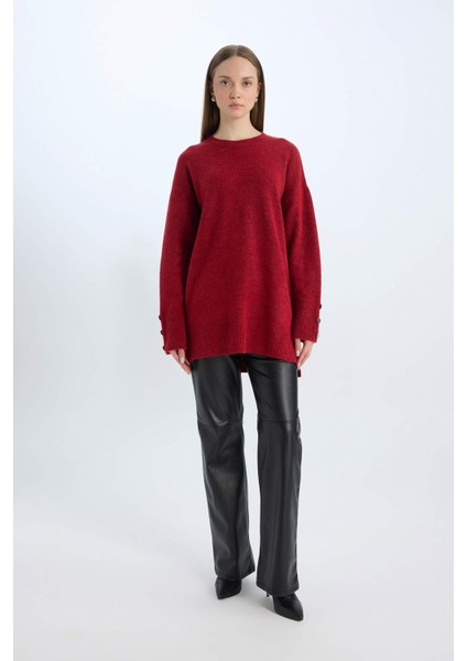 Regular Fit Bisiklet Yaka Basic Düz Kazak Tunik