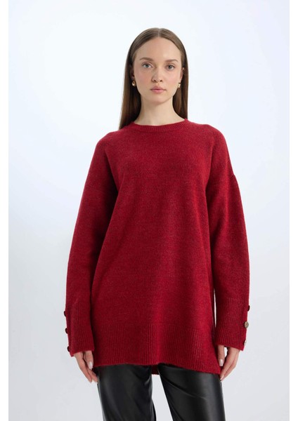 Regular Fit Bisiklet Yaka Basic Düz Kazak Tunik