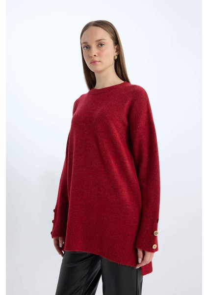 Regular Fit Bisiklet Yaka Basic Düz Kazak Tunik