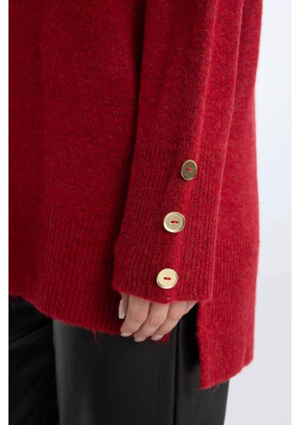 Regular Fit Bisiklet Yaka Basic Düz Kazak Tunik