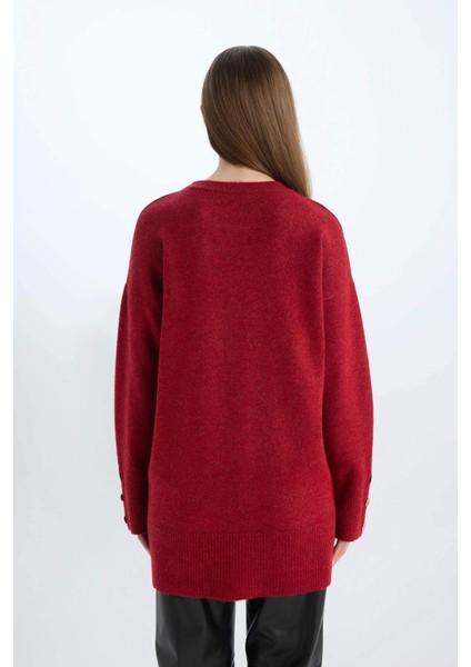 Regular Fit Bisiklet Yaka Basic Düz Kazak Tunik