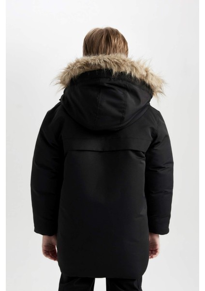 Erkek Çocuk Parka Mont Çıkarılabilir Suni Kürk Yaka Kapüşonlu Pelüş Astar C8783A824WN