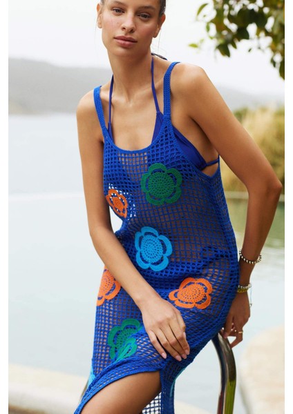 Regular Fit Çiçekli Kroşe Midi Plaj Elbisesi-Fall in Love C6106AX24SM