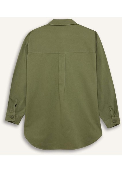 Relax Fit Basic Düz Gabardin Uzun Kollu Gömlek Tunik A6474AX24WN