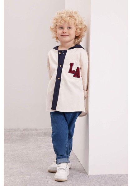 Erkek Bebek Kapüşonlu Gabardin Uzun Kollu Okul Gömleği D2596A524AU