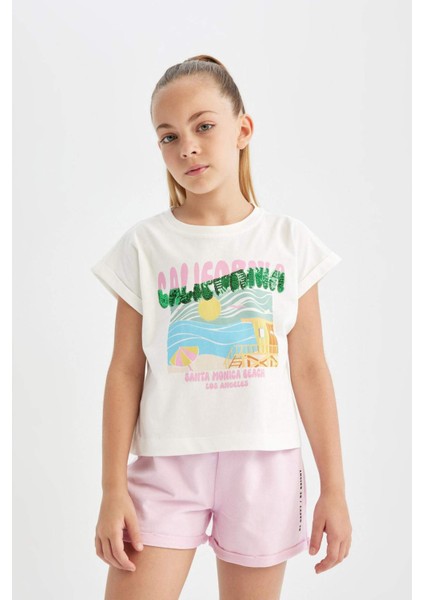 Kız Çocuk Baskılı Beli Lastikli Şort D0905A824HS