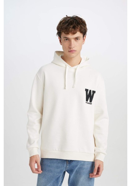 Relax Fit Kapüşonlu Baskılı Kalın Sweatshirt D2171AX24AU