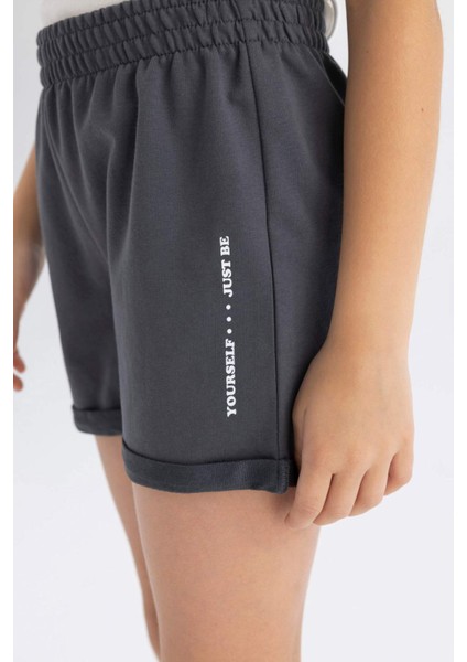 Kız Çocuk Baskılı Beli Lastikli Şort