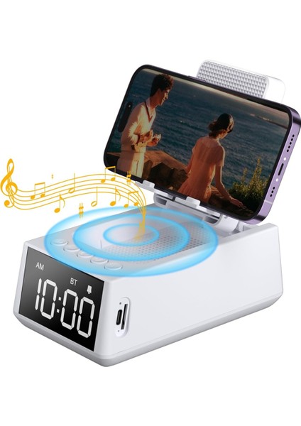 3&#39;ü 1 Arada Kablosuz Bluetooth Hoparlör Yüksek Sesli Çalar Saat Cep Telefonu Standı Tf Kart Okuyucu Hd Surround Sound (Beyaz) (Yurt Dışından) fırsatları