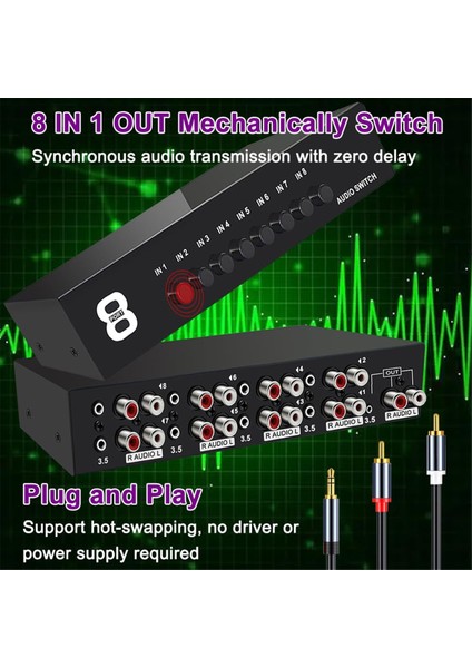 3.5mm Aux +Rca L/r Iki Yönlü Stereo Ses Anahtarı 8 In-1 In-1 Out A/b Analog Ses Anahtarlayıcı Seçici (Yurt Dışından) modelleri